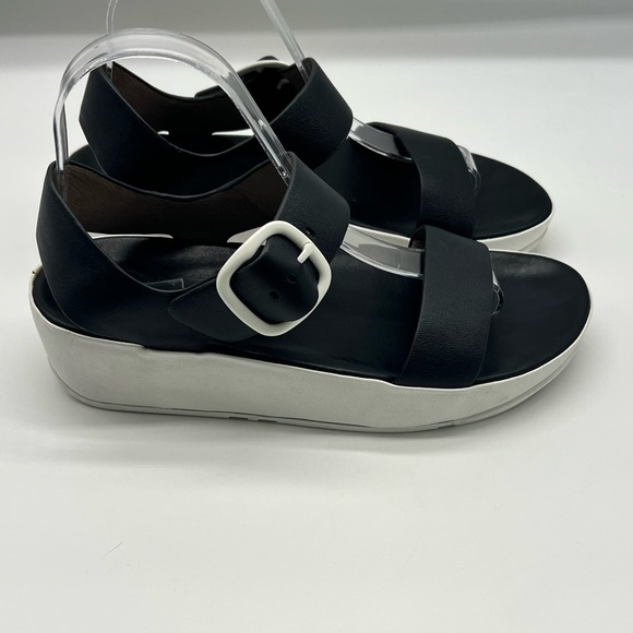 FitFLop - Bon Black Leather Adjustable Strappy Comfortable Wedge Size 7 - Picture 2 of 13